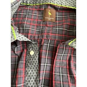 TailorByrd 3XL Men’s Dress Shirt Red Gray Plaid Long Sleeve Flip Cuff Cotton